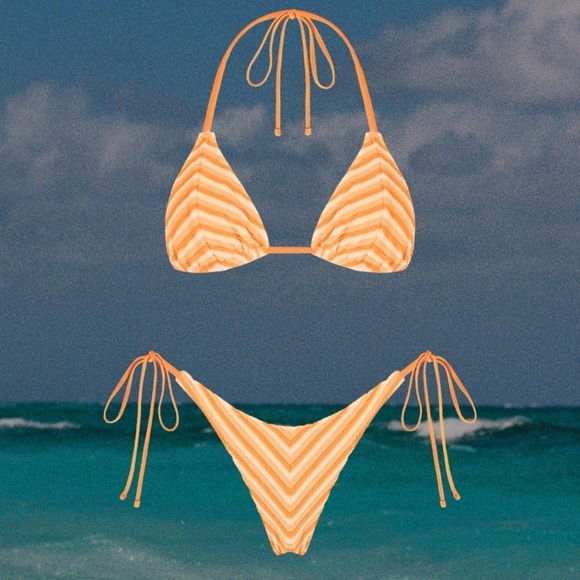 NWT OneOne Swimwear Bikini Set Orange Tangerine Dream Triangle Ariel Terry Cute - Picture 12 of 12